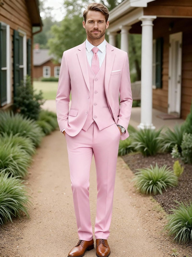 WEEN CHARM بدلات WEEN CHARM للرجال، مجموعة بدلة ضيقة مكونة من 3 قطع مع سترة ذات زرين، صدرية، بنطلون، توكسيدو لحفلات الزفاف، حفلات التخرج، الحفلات، الأعمال باللون الأزرق الفاتح - Image 4